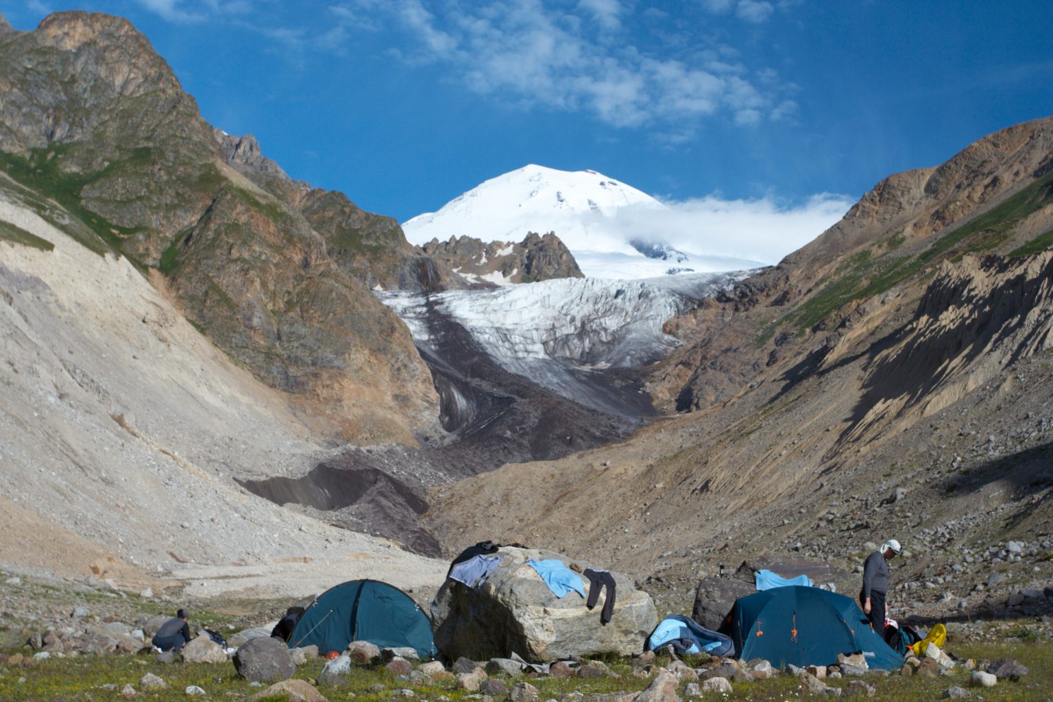 Tents at a high camp below the glaciers