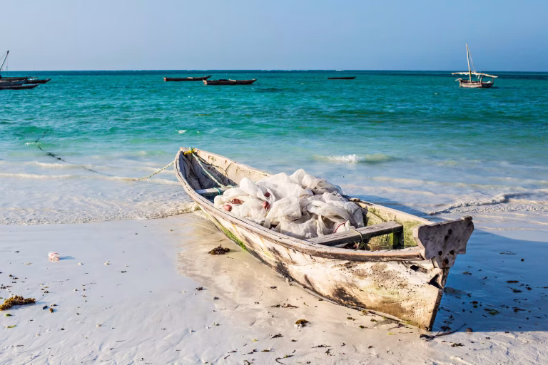 Wooden fishing boats on the Zanzibar coast