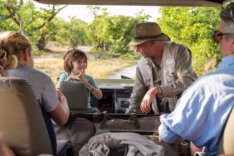 Family on a safari game drive